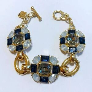 BANANA REPUBLIC GOLD TONE BLUE GREY LIGHT YELLOW CUT RESIN 7.5" BRACELET NWT